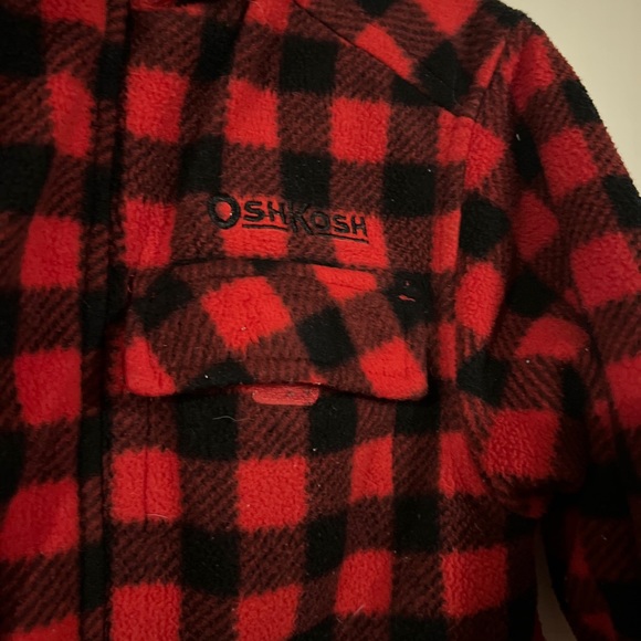 OshKosh b'Gosh Red Black Plaid Fleece Hooded Jacket Youth Small 4 - Picture 2 of 4